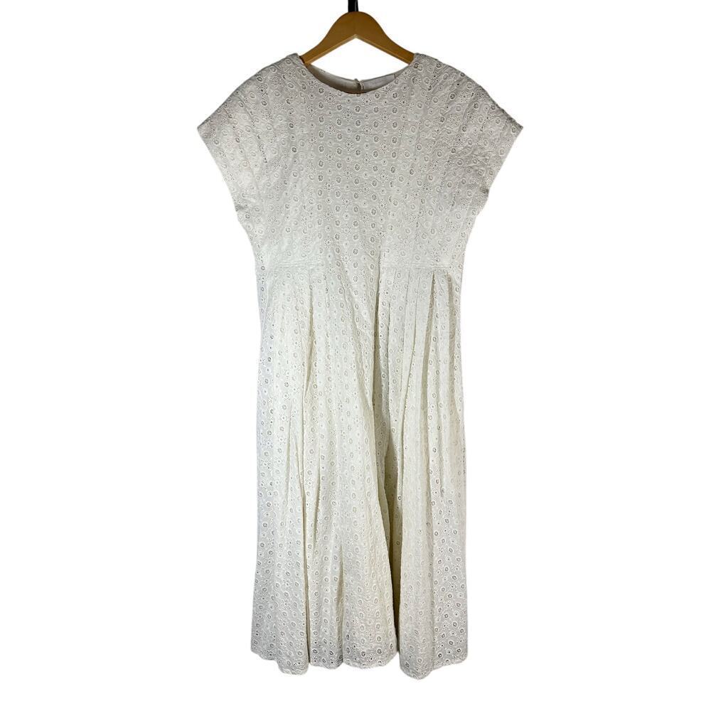 Merlette Millais Broderie Anglaise Cotton Eyelet Midi Dress Medium White